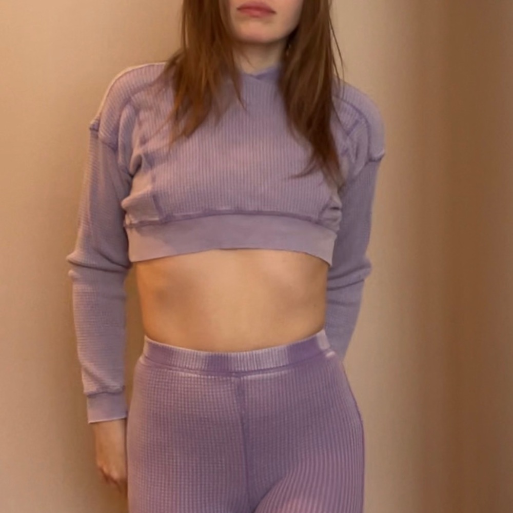 Wild Fable Light/Med Purple Waffle Cotton Cropped Hoodie Pullover.